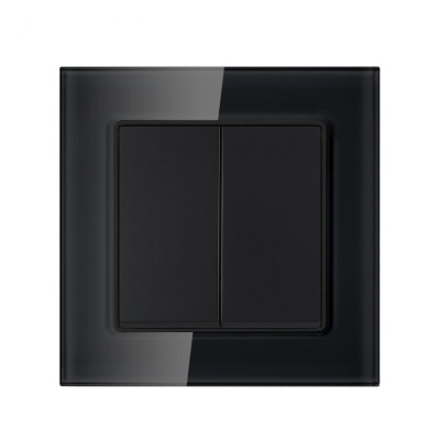 Выключатель двухклавишный закаленное стекло (черный) Серия F6